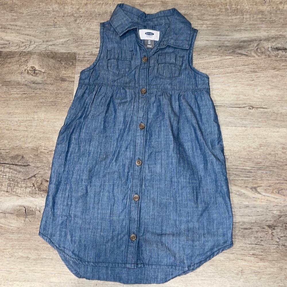 Old Navy sleeveless blue chambray button up shirt dress 3T